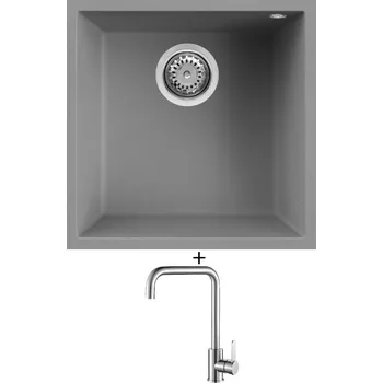 Granitový dřez Dřez pod desku SET Elleci QUADRA 102 UM G48 cemento + Laveo BONA BAB 265D nerez