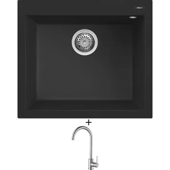 Granitový dřez Granitový dřez SET Elleci QUADRA 105 G40 full black + Laveo BONA BAB 268D nerez