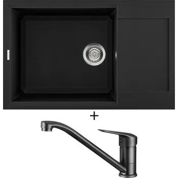 Granitový dřez Granitový dřez SET Elleci EASY 310 G40 full black + Deante NEO BORO BMO N60M černá matná