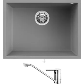 Granitový dřez Dřez pod desku SET Elleci QUADRA 110 UM G48 cemento + Deante CORIO BFC 060M chrom