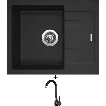 Kuchyňský dřez Granitový dřez SET Sinks LINEA 600 granblack + Laveo BKZ 768K černá