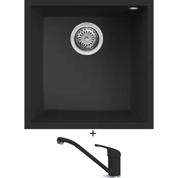 Granitový dřez Dřez pod desku SET Elleci QUADRA 102 UM G40 full black + Elleci MINERVA G40 full black