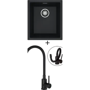 Granitový dřez Dřez pod desku SET Alveus OMNI 10 černá matná + Deante NEO LUNO BOC N74M černá matná