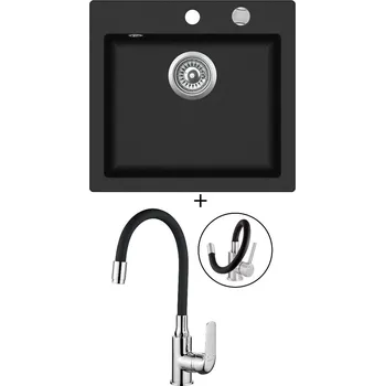 Granitový dřez SET Teka CLIVO 50 S-TQ 1B černá metalická + Kuchinox ELZA BKE 761 chrom/černá