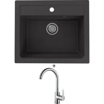 Granitový dřez Granitový dřez SET Alveus ATROX 30 black 91 + Alveus TONIA chrom