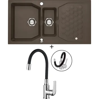 Granitový dřez Granitový dřez SET Alveus SENSUAL 70 chocolate 03 + Kuchinox ELZA BKE 761 chrom/černá