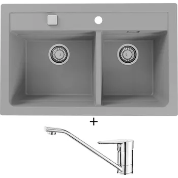 Granitový dřez Granitový dřez SET Alveus ATROX 50 beton 81 + Deante CORIO BFC 060M chrom