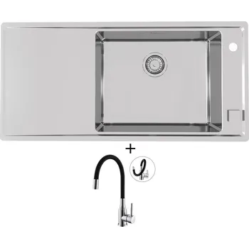 Nerezový dřez Nerezový dřez SET Alveus STRICTO 30 nerez odkap vlevo + Alveus MINTAS chrom/černá
