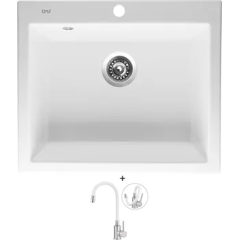 Granitový dřez Keramický dřez SET Sinks CERAM 600 bílá + Deante NEO LUNO BOC W720 nerez