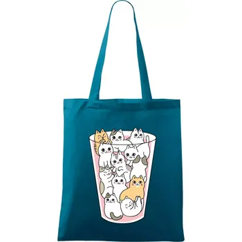Kočky ve sklenici - Taška bavlněná - 42 x 38 cm ( Petrolejová )