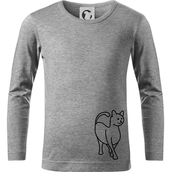 Chlapecké tričko Ladná kočka - Triko dětské Long Sleeve - 146 cm/10 let ( Tmavě šedý melír )