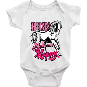 Kojenecké oblečení Horses Make me Happy - Body kojenecké s krátkým rukávem - Krátký r. 12-18 měs ( Bílá )