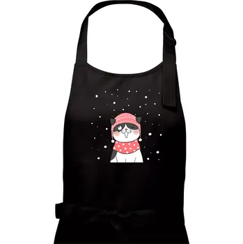 Kuchyňská zástěra Kočka v zimní čepici - Pánská zástěra na vaření - Univerzální velikost ( Černá )