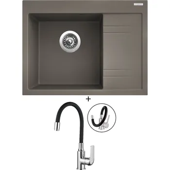 Granitový dřez Granitový dřez SET Sinks RIM 650 L truffle + Kuchinox ELZA BKE 761 chrom/černá