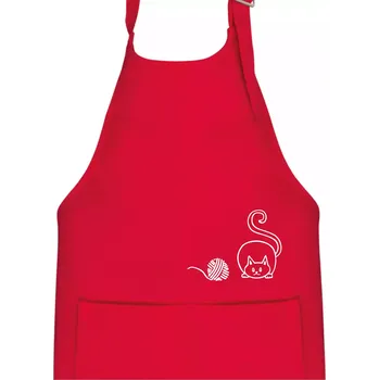 Kuchyňská zástěra Kočka klubíčko - Dětská zástěra na vaření - Univerzální velikost ( Červená )