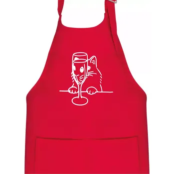 Kuchyňská zástěra Kočka a sklínka - Dětská zástěra na vaření - Univerzální velikost ( Červená )