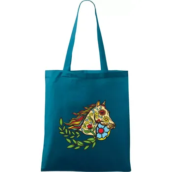 Kůň barevný s listy - Taška bavlněná - 42 x 38 cm ( Petrolejová )