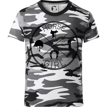 Chlapecké tričko Horse Girl kruh - Dětské maskáčové triko - 122 cm/6 let ( Šedý maskáč )