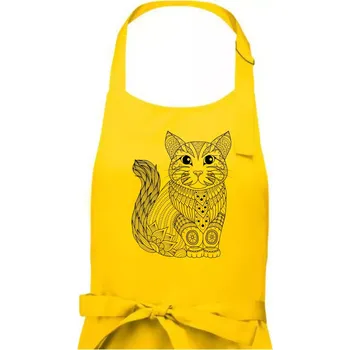 Kuchyňská zástěra Kočka sedící mandala - Dámská zástěra na vaření - Univerzální velikost ( Žlutá )