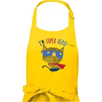 Kuchyňská zástěra Super hero kočka - Dámská zástěra na vaření - Univerzální velikost ( Žlutá )