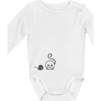 Kočka klubíčko - Body kojenecké s dlouhým rukávem - Dlouhý r. do 3 měs ( Bílá )