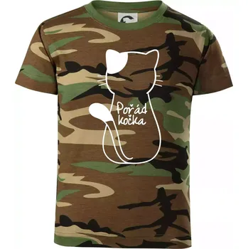 Chlapecké tričko Pořád kočka - Dětské maskáčové triko - 146 cm/10 let ( Hnědý maskáč )