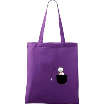 Kočka s rybou v kapse - Taška bavlněná - 42 x 38 cm ( Fialová )