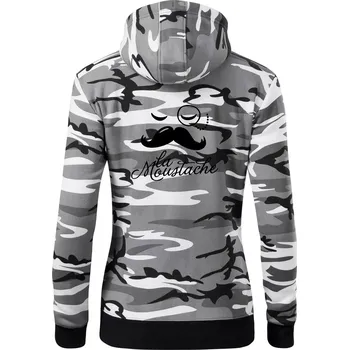 Dámská mikina La Mustache - Dámská mikina trendy zipper s kapucí - S ( Šedý maskáč )