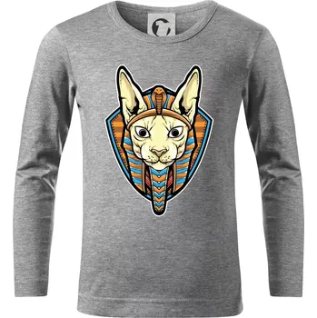 Chlapecké tričko Egyptská kočka - Triko dětské Long Sleeve - 122 cm/6 let ( Tmavě šedý melír )
