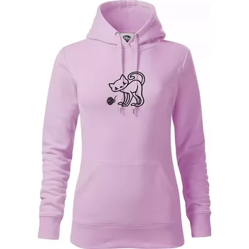 Dámská mikina Kočka - Klubíčko - prsa - Mikina dámská Cape s kapucí - XS ( Orchid )
