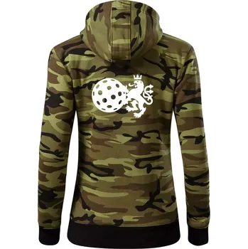 Dámská mikina Český lev florbal - Dámská mikina trendy zipper s kapucí - L ( Zelený maskáč )