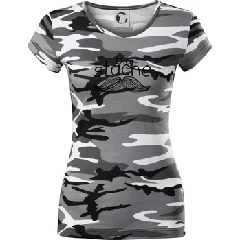 Dámské tričko Big stache - Dámské maskáčové triko - XS ( Šedý maskáč )