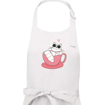 Kuchyňská zástěra Hustá kočka v hrníčku - Pánská zástěra na vaření - Univerzální velikost ( Bílá )