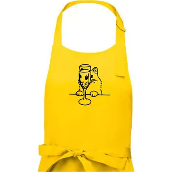Kuchyňská zástěra Kočka a sklínka - Dámská zástěra na vaření - Univerzální velikost ( Žlutá )