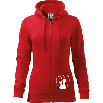 Dámská mikina Kočky - Zamilovaný pár - Dámská mikina trendy zipper s kapucí - M ( Červená )