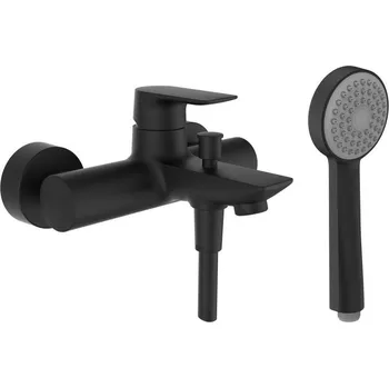 Vodovodní baterie Cityplus - vanová nástěnná páková baterie, rozteč armatur 150 mm, včetně syntetické sprchové hadice a ruční sprchy, černý mat HF505360428600