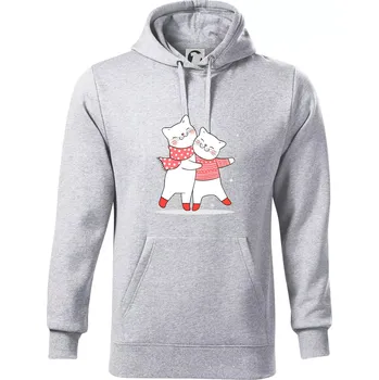 Pánská mikina Kočky ve svetru - Mikina pánská Cape s kapucí - 4XL ( Světlešedý Melír )