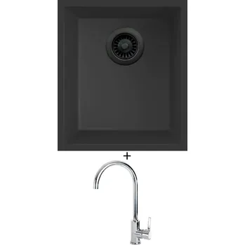 Granitový dřez Dřez pod desku SET Elleci QUADRA 100 UM černá edice + Elleci C01 CADDY chrom