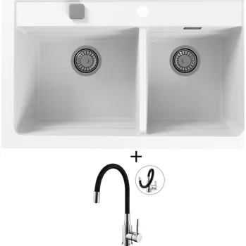 Granitový dřez Granitový dřez SET Alveus ATROX 50 white 11 + Alveus MINTAS chrom/černá