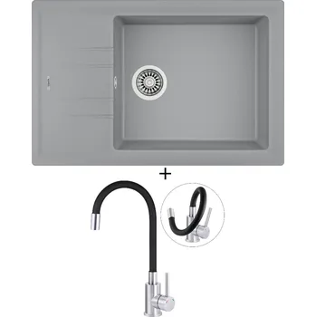 Granitový dřez Granitový dřez SET Teka STONE 60 S-TG 1B 1D hliníkově šedá + Deante NEO LUNO BOC B720 nerez