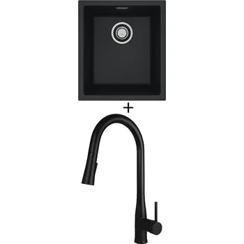 Granitový dřez Dřez pod desku SET Alveus OMNI 10 černá matná + Deante LUKRECJA N72M černá matná