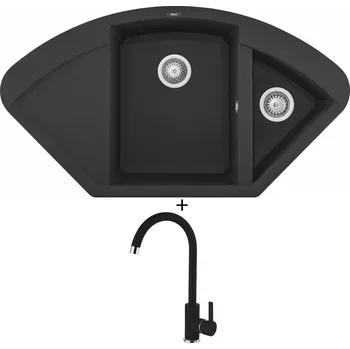 Granitový dřez Granitový dřez SET Elleci EASY CORNER G40 full black + Elleci C01 CADDY G40 full black
