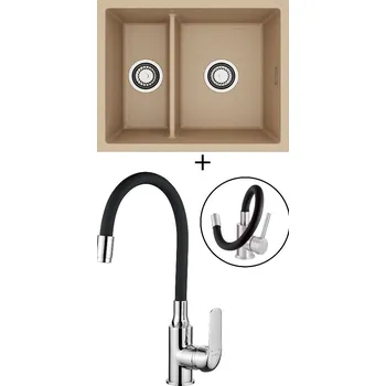 Granitový dřez Dřez pod desku SET Alveus OMNI 50 beige 55 + Kuchinox ELZA BKE 761 chrom/černá