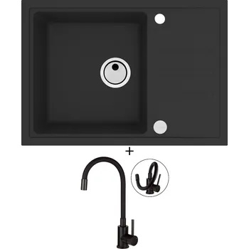 Granitový dřez Granitový dřez SET Alveus INTERMEZZO 40 černá matná + Deante NEO LUNO BOC N72M černá matná