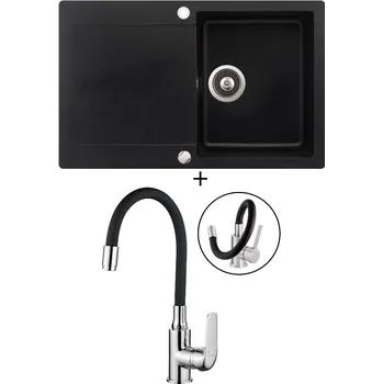 Granitový dřez SET Teka CLIVO 45 B-TQ 1B 1D černá metalická + Kuchinox ELZA BKE 761 chrom/černá