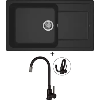 Granitový dřez Granitový dřez SET Elleci LIFE 410 G40 full black + Deante NEO LUNO BOC N72M černá matná