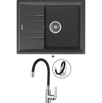 Granitový dřez SET Teka STONE 45 S-TG 1B 1D asphalt + Kuchinox ELZA BKE 761 chrom/černá