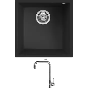 Granitový dřez Dřez pod desku SET Elleci QUADRA 102 UM G40 full black + Laveo BONA BAB 265D nerez