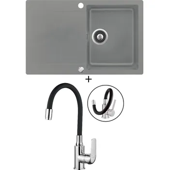 Granitový dřez Granitový dřez SET Teka CLIVO 45 B-TQ 1B 1D hliníkově šedá + Kuchinox ELZA BKE 761 chrom/černá