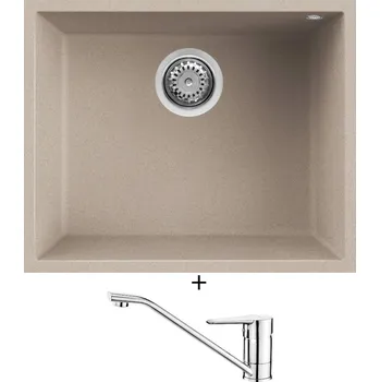 Granitový dřez Dřez pod desku SET Elleci QUADRA 105 UM G51 avena + Deante CORIO BFC 060M chrom